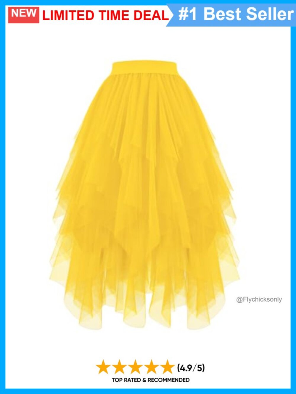 High Low Tulle Midi Skirt Layered A-Line Fairy Tutu High Elastic Waist